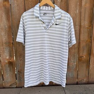Nike Men's Grey and White Striped Polo